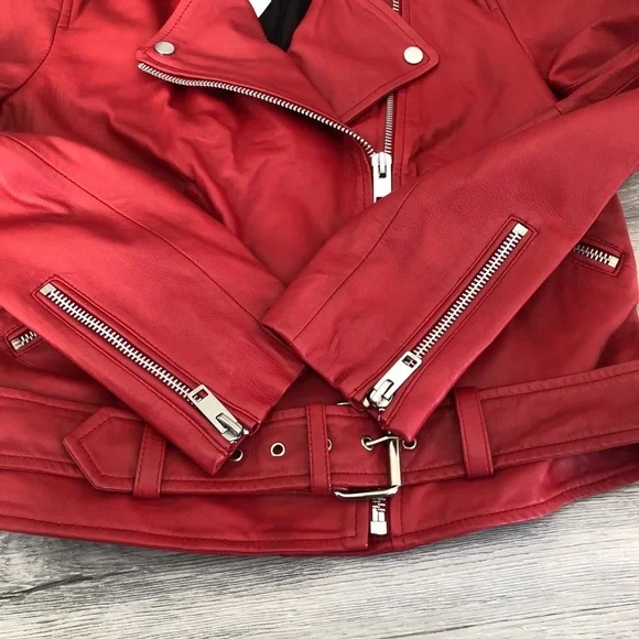 Walter Baker Allison Leather Moto Red Jacket - Picture 8 of 12